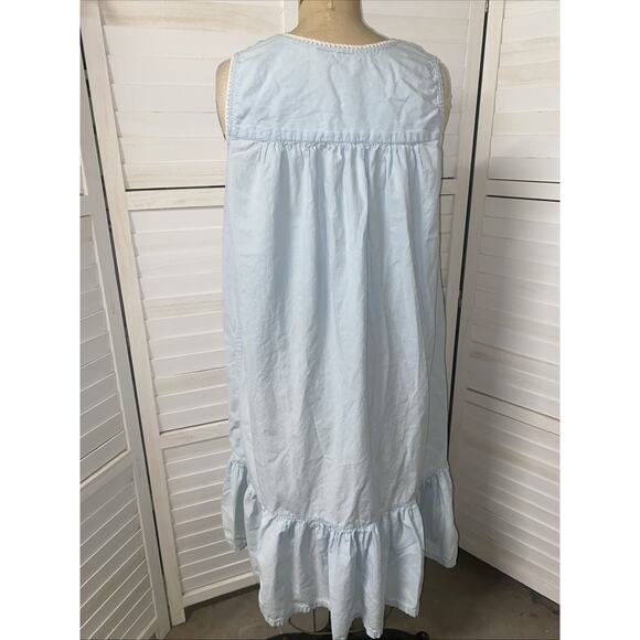 Vintage 80s 90s Chance Encounters Cotton Blue Tank Dress Prairie Cottagecore Med - Picture 6 of 11